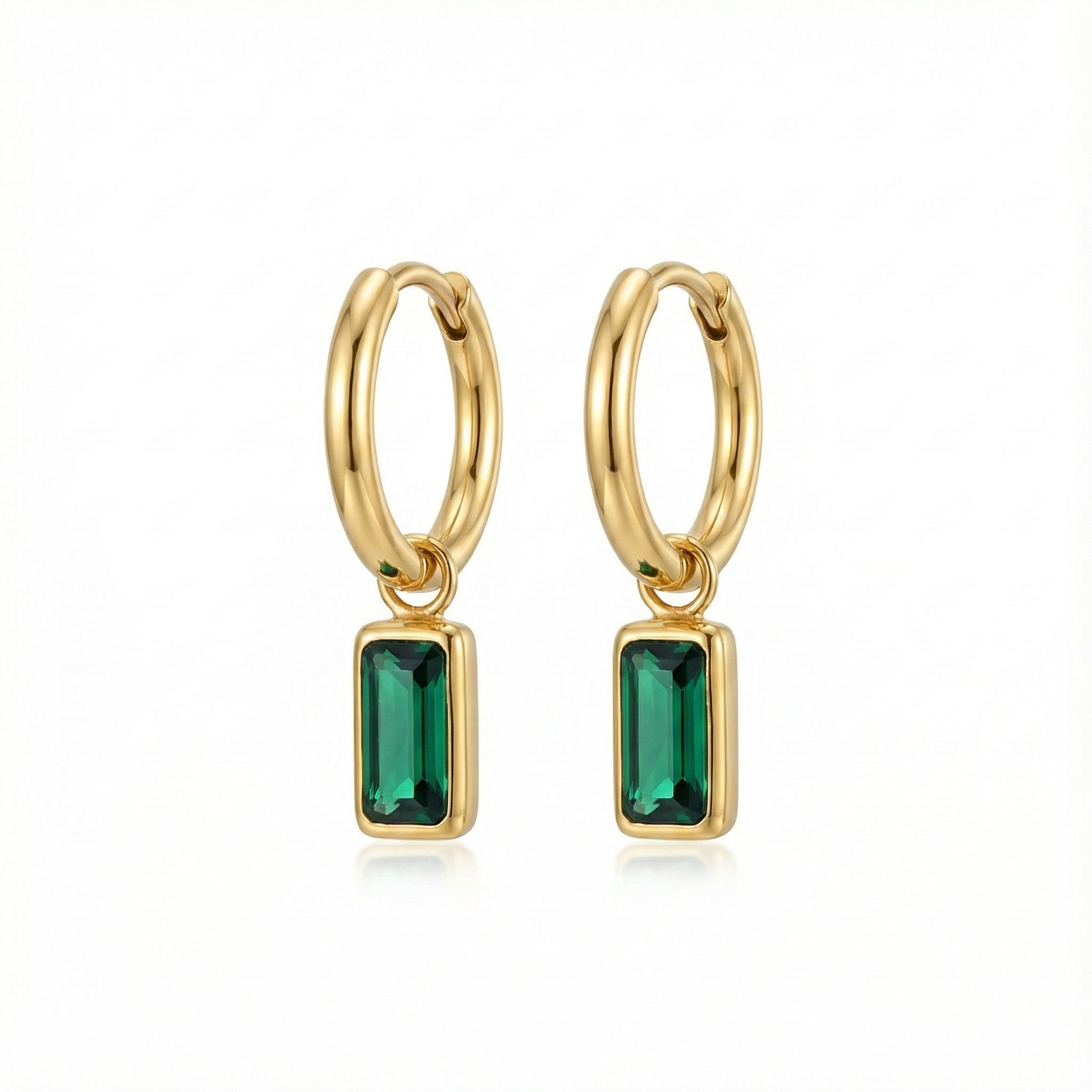 boucles d’oreilles créoles acier inoxydable doré vertes rectangle vue large